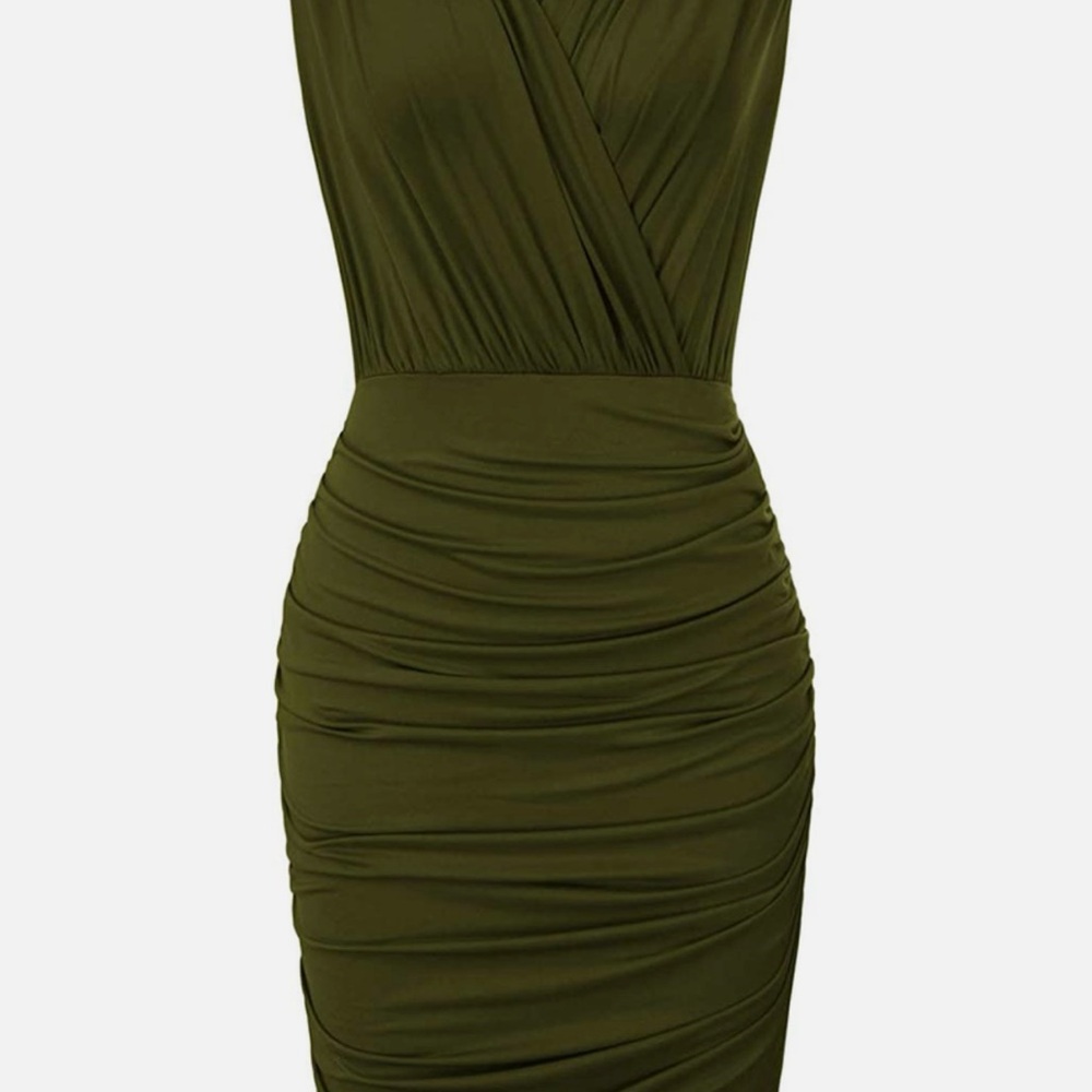 GRACE KARIN Ruched Wrap Party Pencil Dress Army Green - Picture 6 of 6